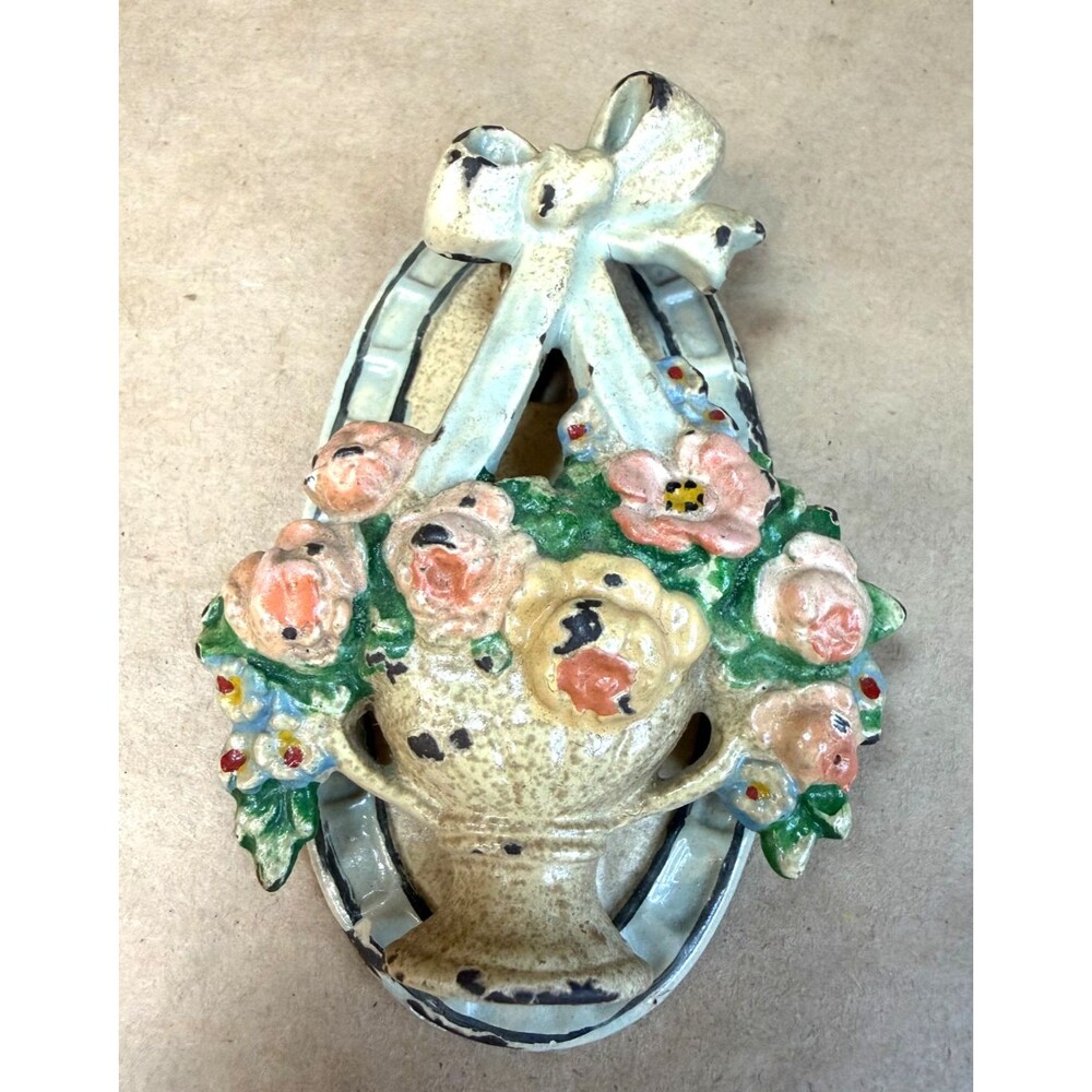 Antique Hubley #124 Cast Iron Flower Basket Door Knocker - Vintage 1920s